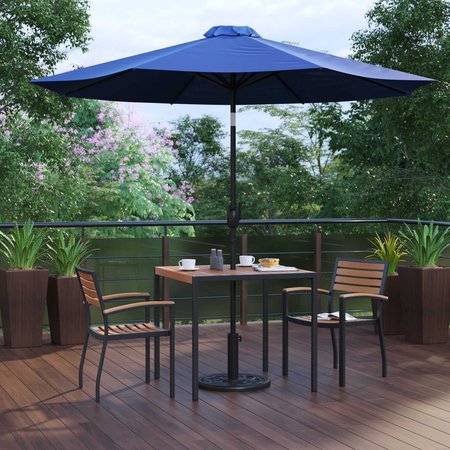 FLASH FURNITURE Patio Set-35" Table-2 Chairs-Navy Umbrella-Base XU-DG-810060062-UB19BNV-GG